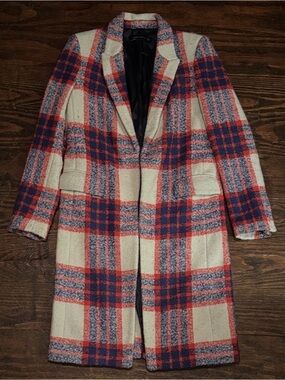 Zara Red & Blue Plaid Long Trench Coat